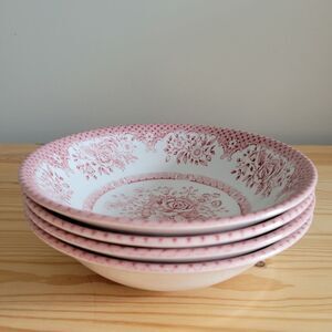 Vintage English Ironstone Kew Gardens Pink Floral Cereal Soup Bowls 4pcs